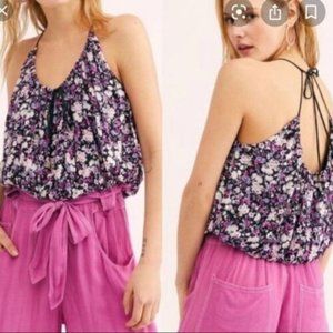 Free People daisy babe purple floral balloon crop top
